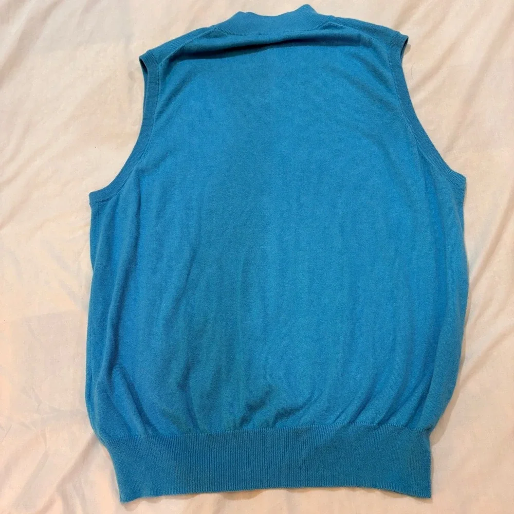 Peter Millar Mens Blue Cotton Cashmere Quarter Zip Sweater Vest Large Golf‎ Logo